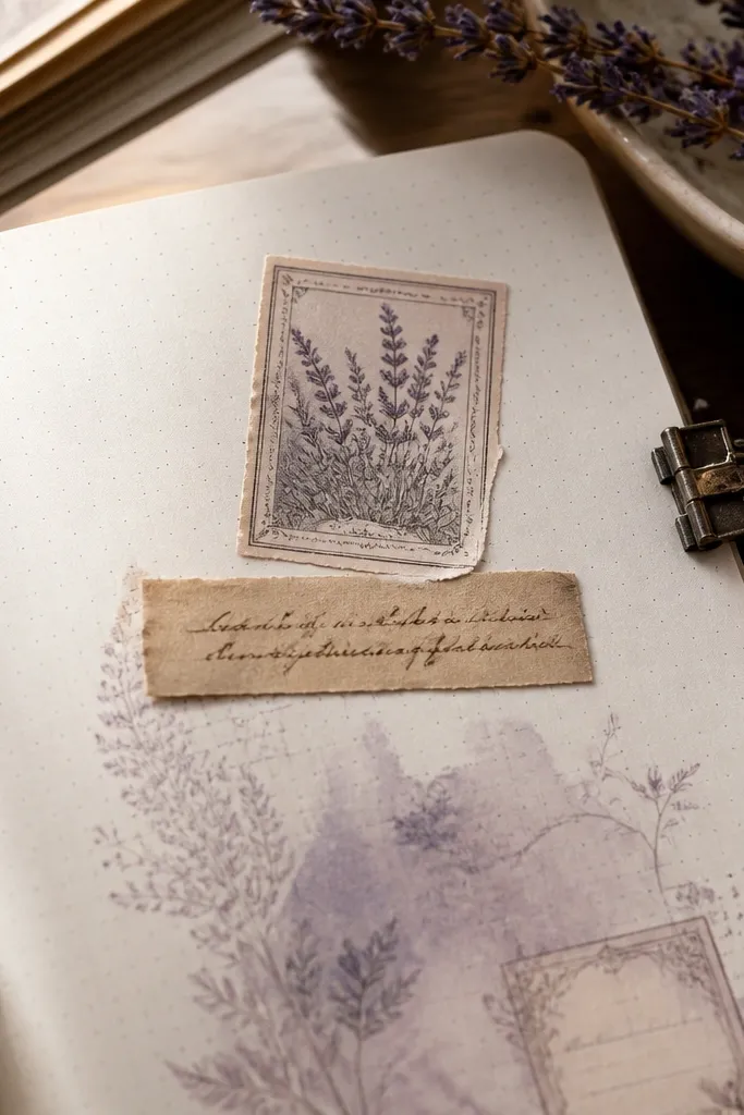Small lavender packet sticker with faded purple and cream paper