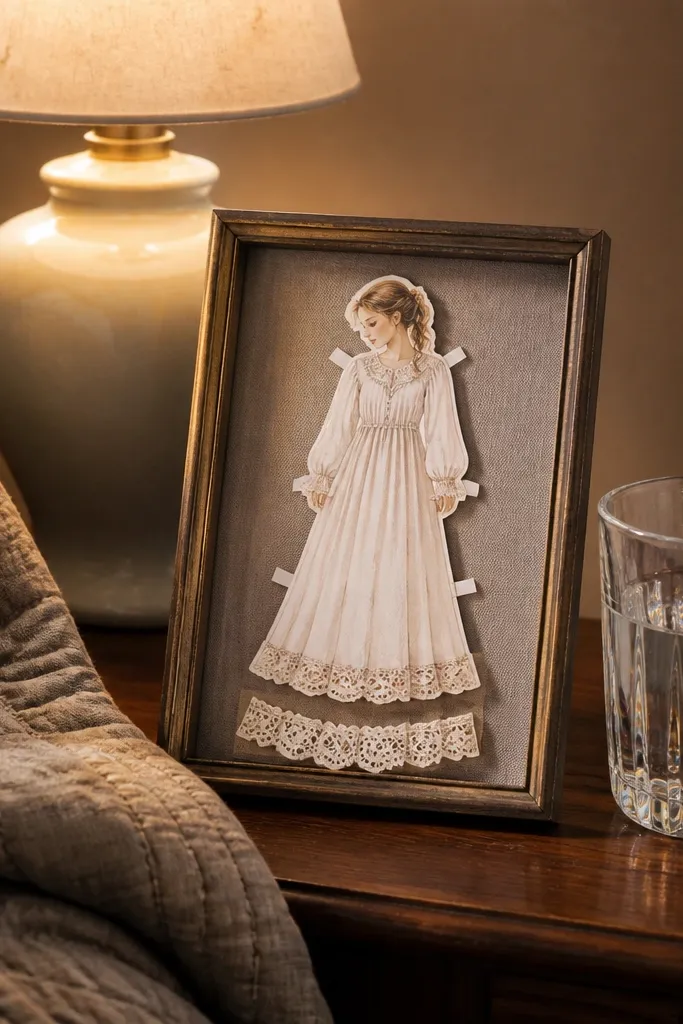 Paper doll in a vintage nightgown with a lace hem layer
