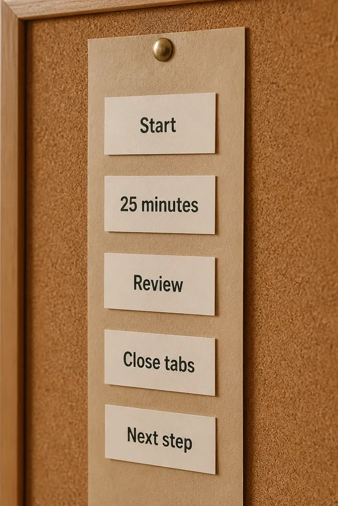 Brown paper background with a vertical strip of five aligned study term labels