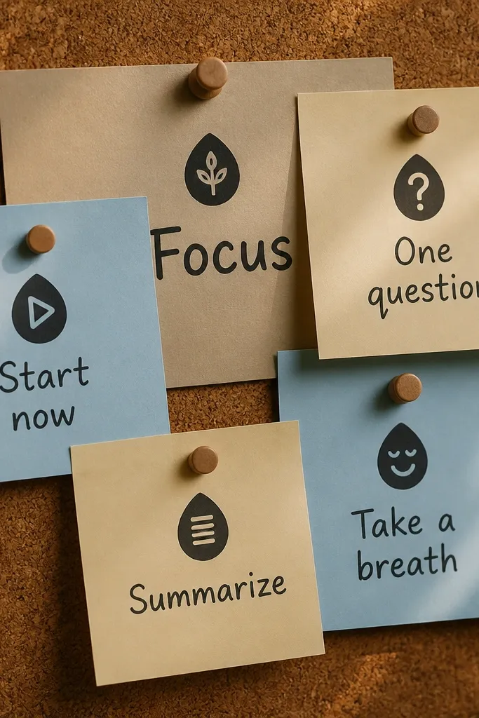 Beige board with layered sticky-note style term squares and a single blue binder clip