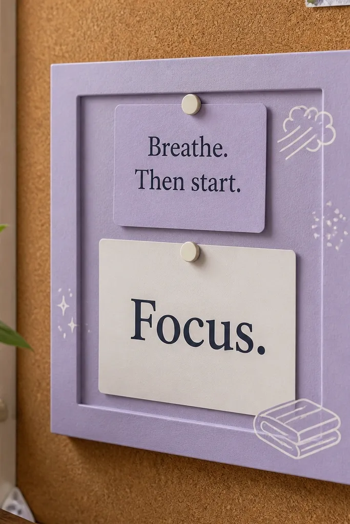 Lavender corner paper with a small handwritten quote block and a main term card