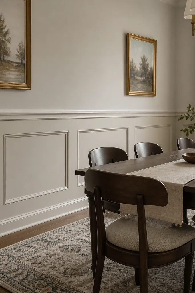 Lower half panel moulding in soft white with a chair rail line