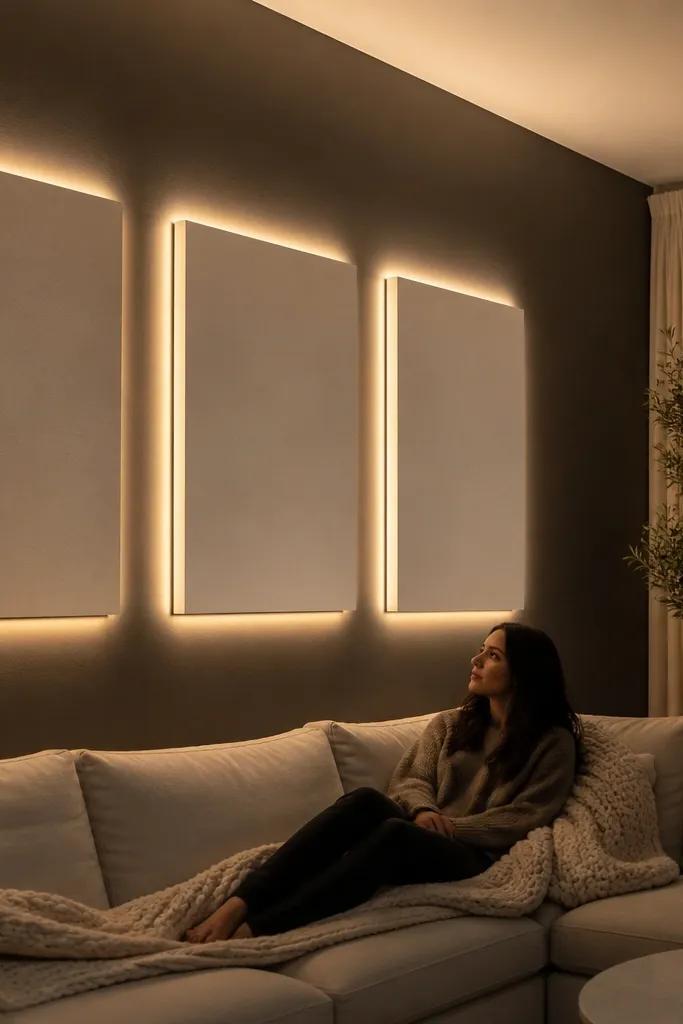 Wall with rectangular moulding frames spaced off the wall creating deeper shadows