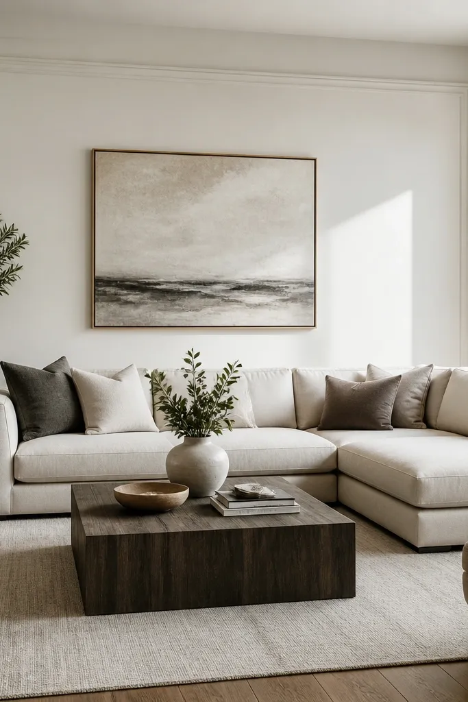 Modern wall with a large rectangular moulding frame spanning corner to corner