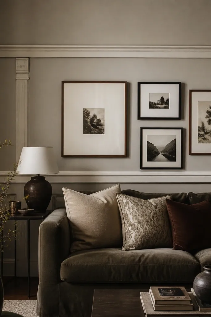 Wall with two horizontal bands and vertical moulding accents between them