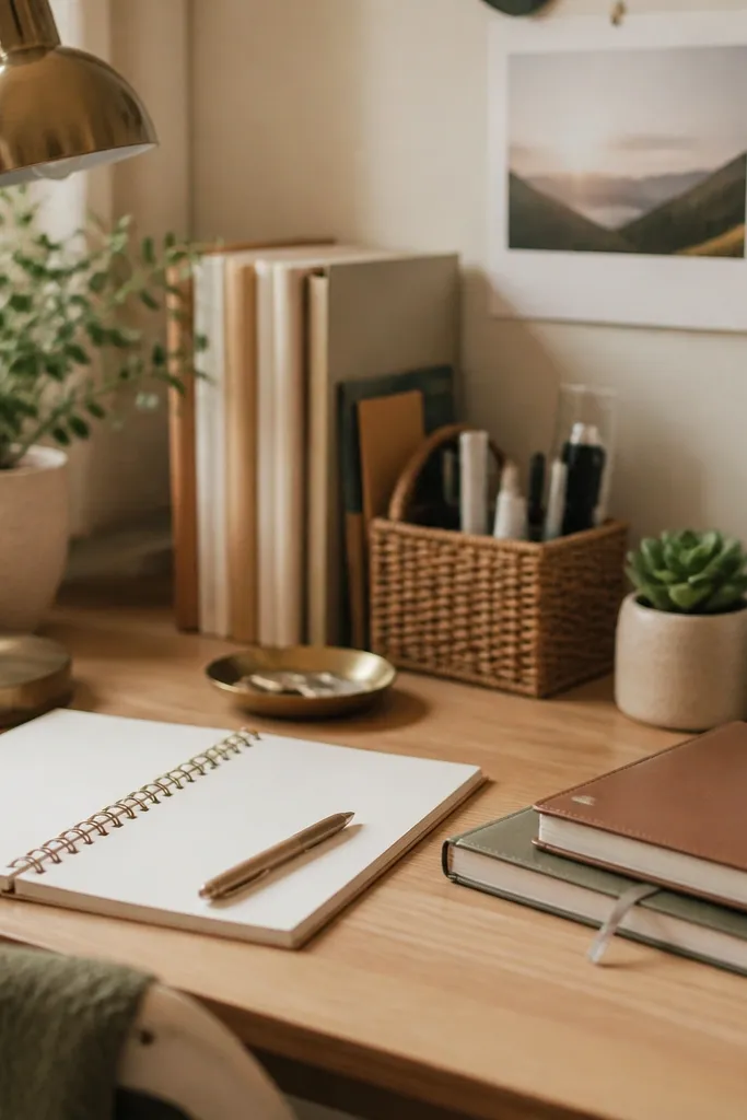 Cozy warm desk organization for studying