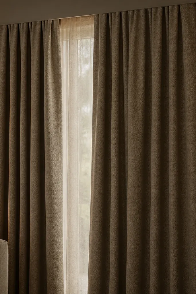 Thick warm curtains with clean seams covering a small window