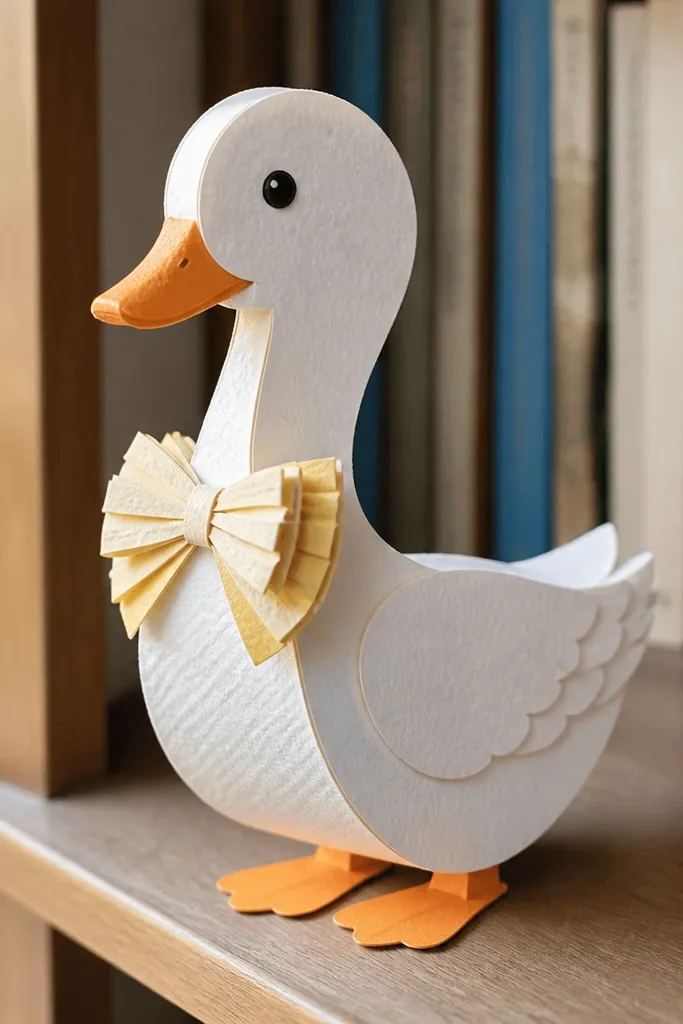 Two-tone paper bow tie with small loop garland pieces around a duck collar