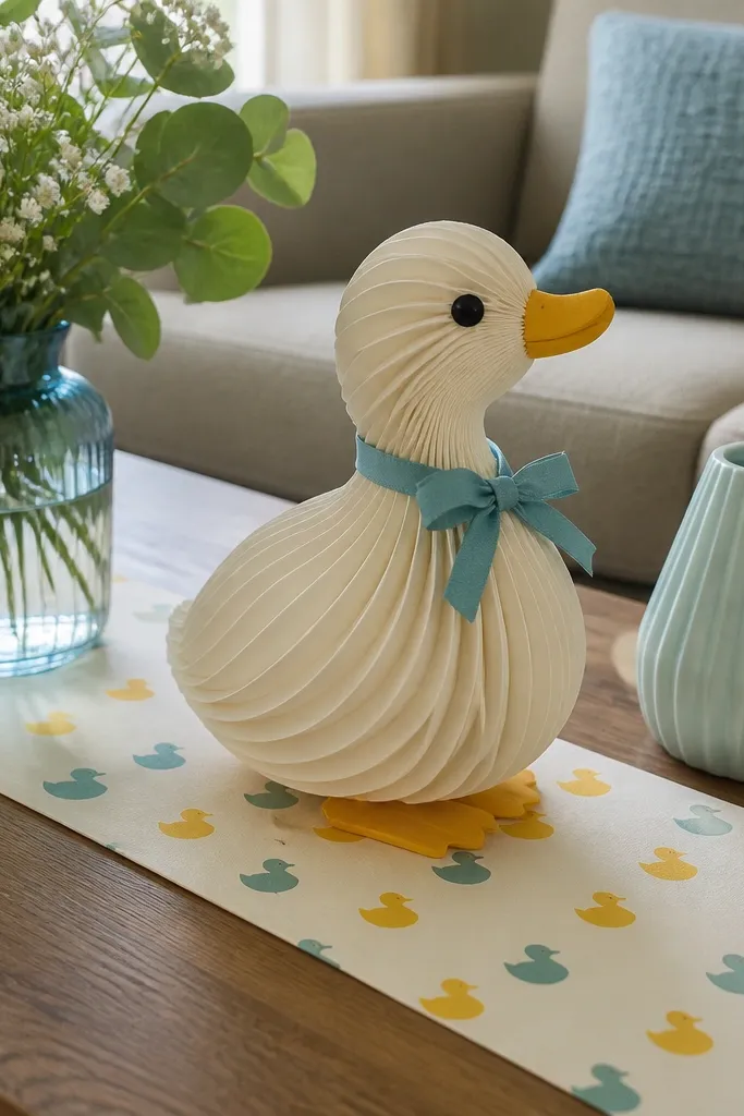 Long paper table runner strip with duck icons and a clean border