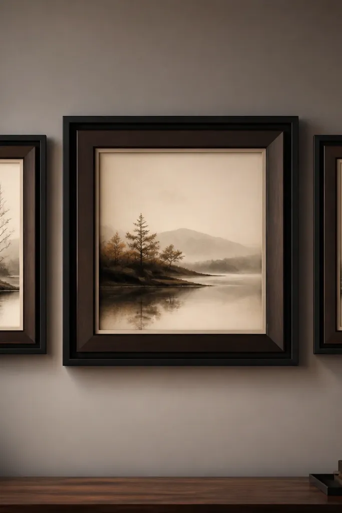 Two stacked frames around a single artwork with a visible mat border and depth