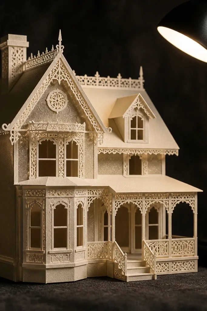 Victorian townhouse template with decorative trim and tall window panels