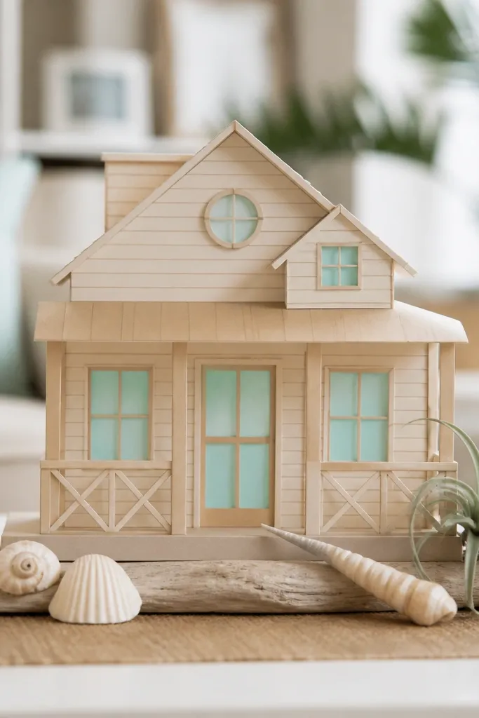 Beach house template with shiplap wall lines and a light blue door