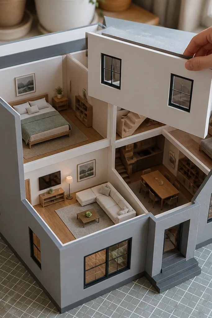 Dollhouse template with separate removable room panels and clean interior layout