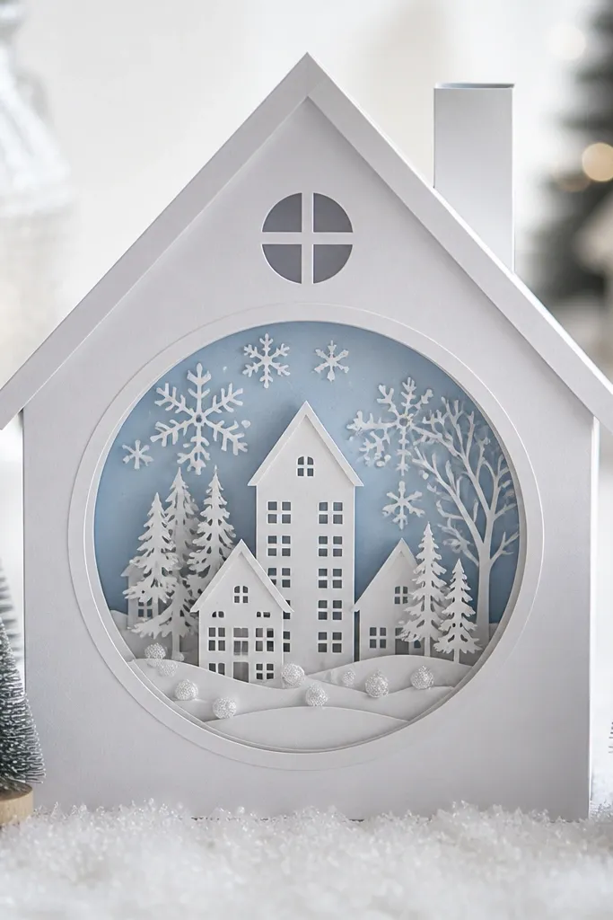 House template with circular window and snow-globe themed front details