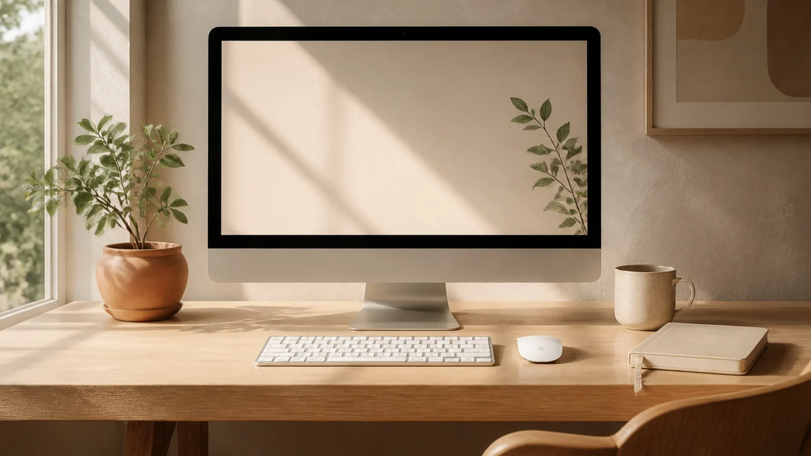 A desk with no visible cables at all, cords routed under the surface and out of sight for a clean look.