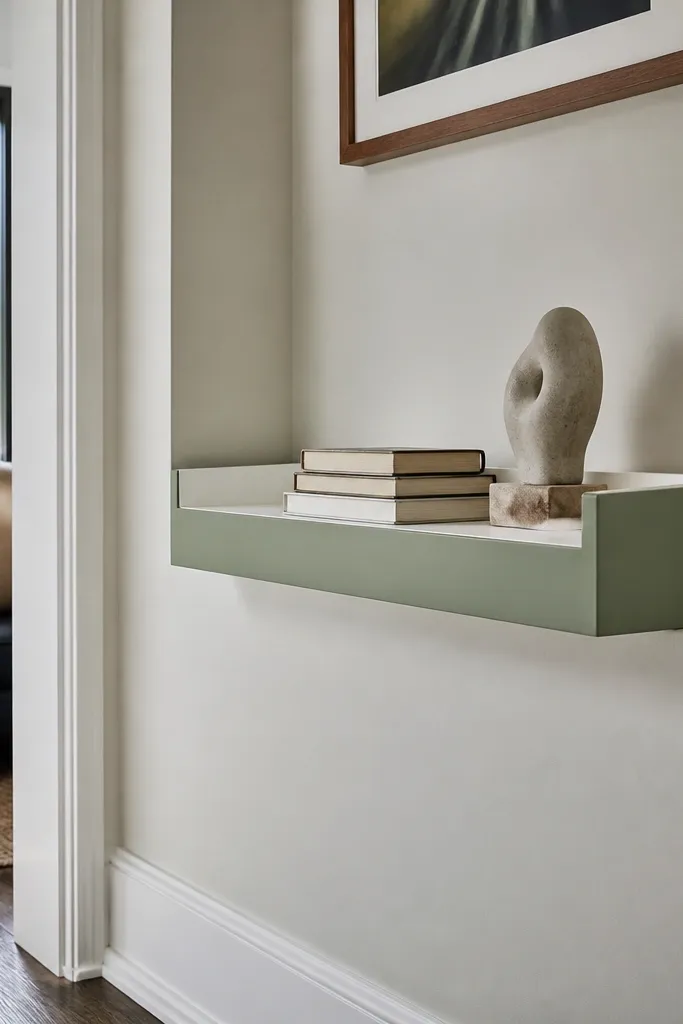 Natural wood boxed shelf with a shadow gap and concealed back support