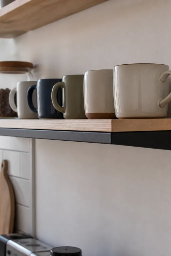 Light oak shelf with two angled hidden brackets and a matching side skirt