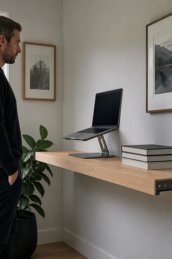 Light wood shelf with a hidden metal angle bracket tucked behind the back panel