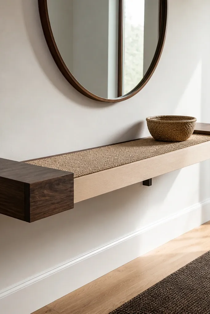 Wide end-cap floating shelf with hidden end brackets and a smooth front face