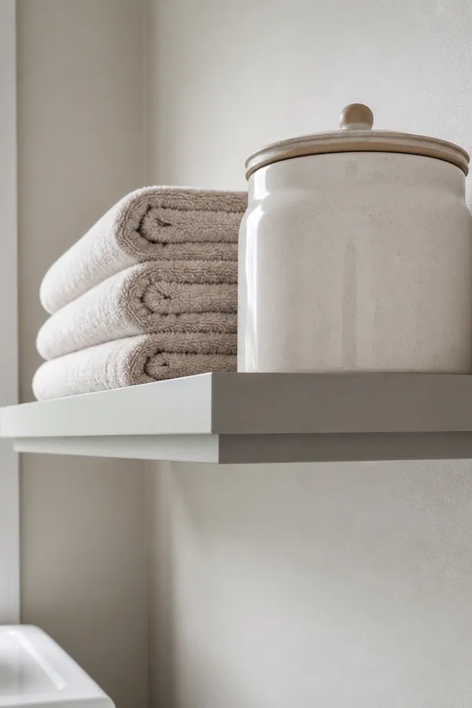 Matte painted floating shelf with a subtle underside lip and hidden mounting hardware