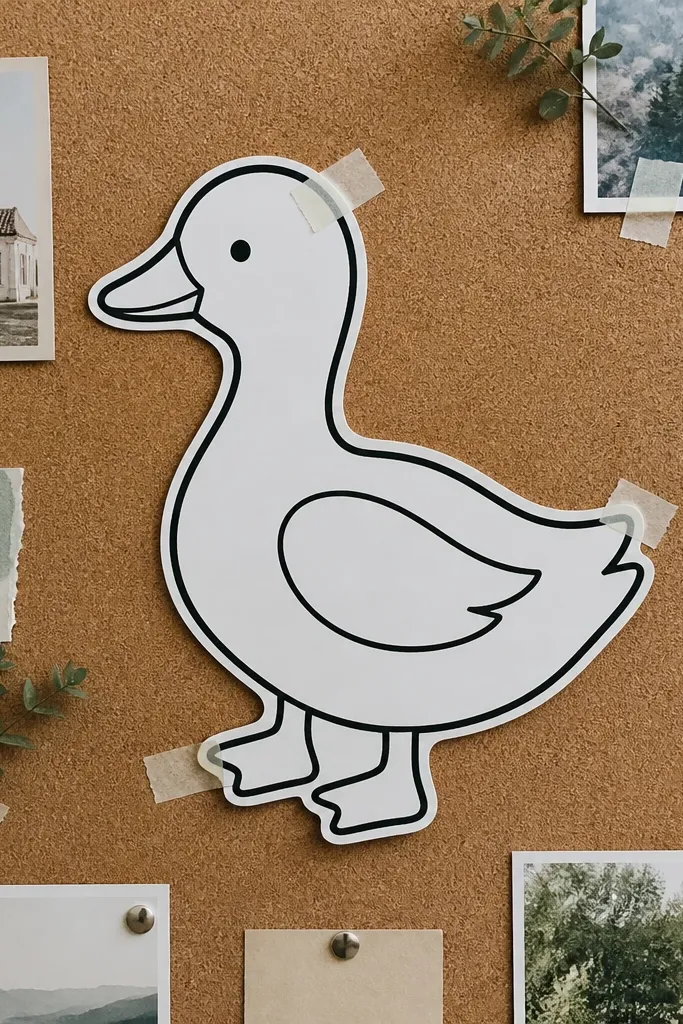Simple yellow paper duck with crisp black marker outlines and simple details
