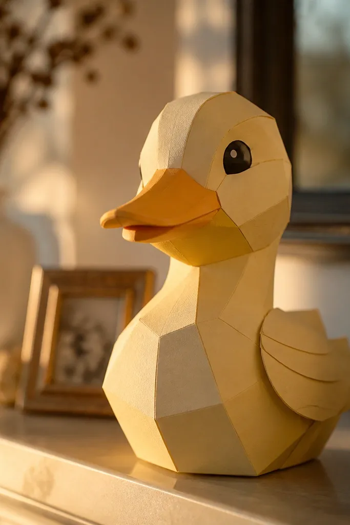 Paper duck with a layered head and a slightly raised chin for depth