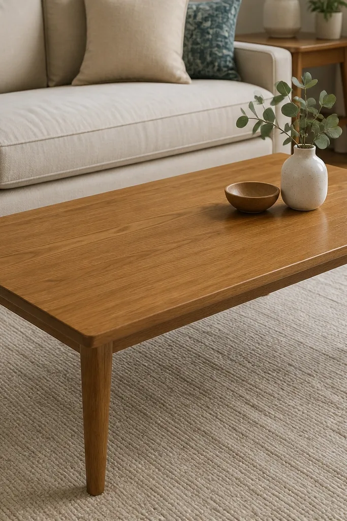 Refinished wood coffee table with a darker stained top