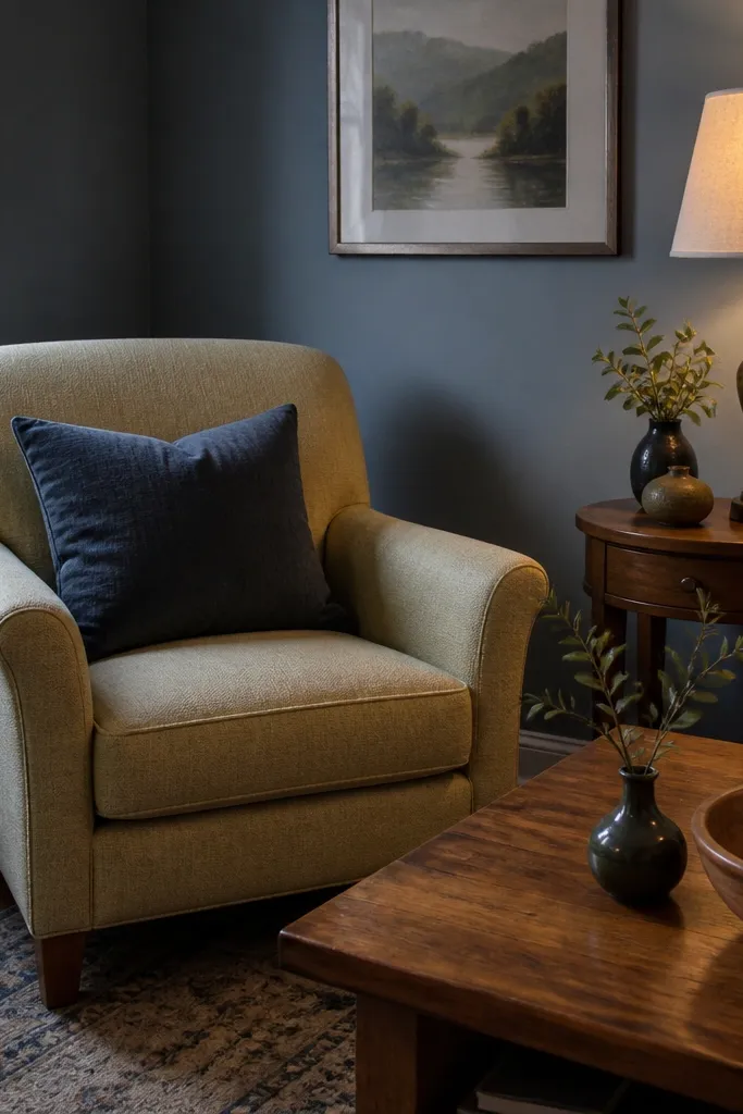 Cool gray walls making warm wood look yellow and dull
