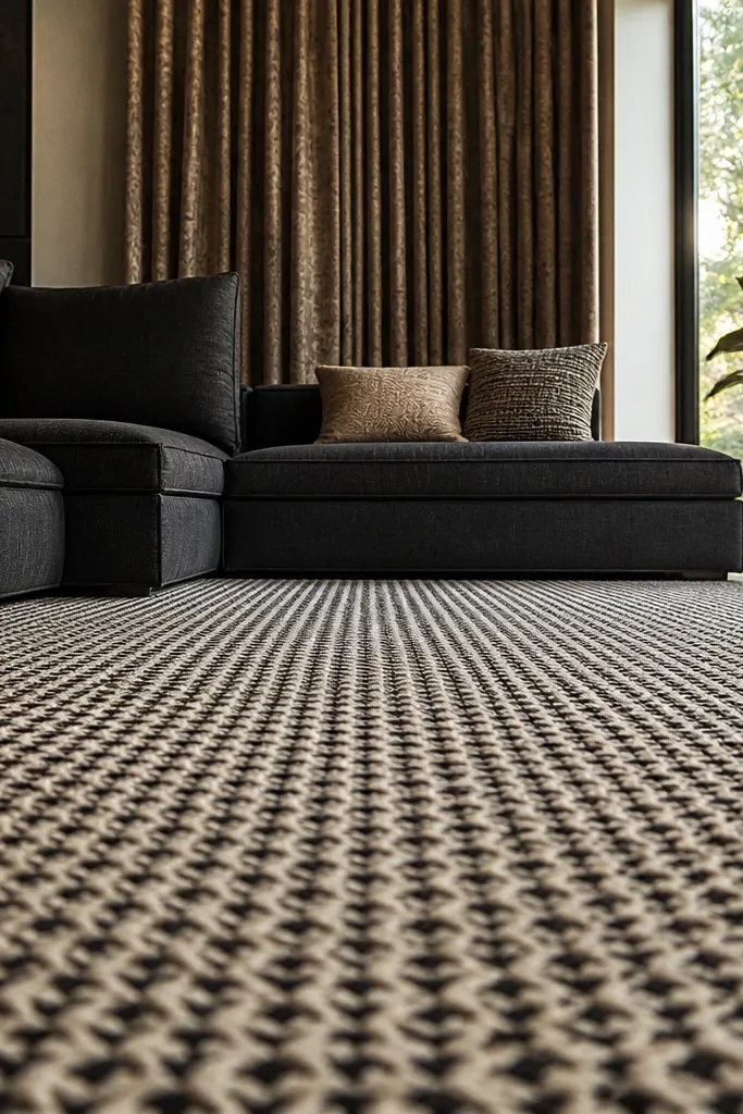 Busy tiny pattern rug making a calm room feel chaotic