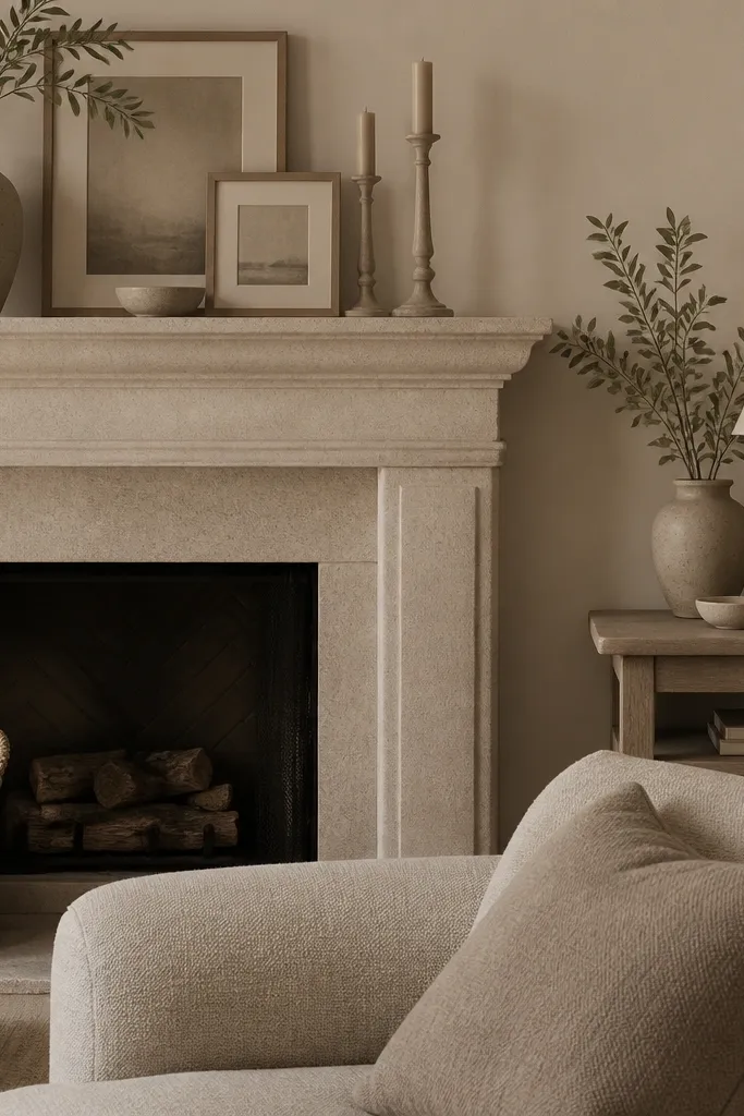 All-neutral throws and cushions with no contrast against beige sofa