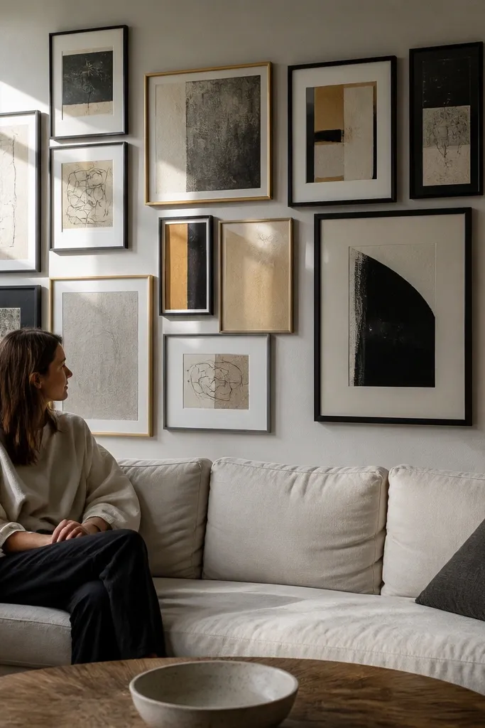 Many frames packed tightly with uneven gaps