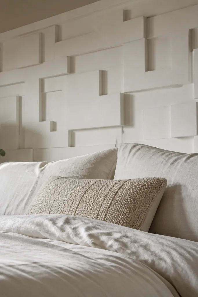 Raised geometric molding headboard in off-white