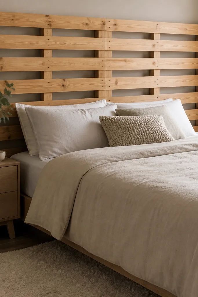 Pallet wood headboard with clean horizontal rails