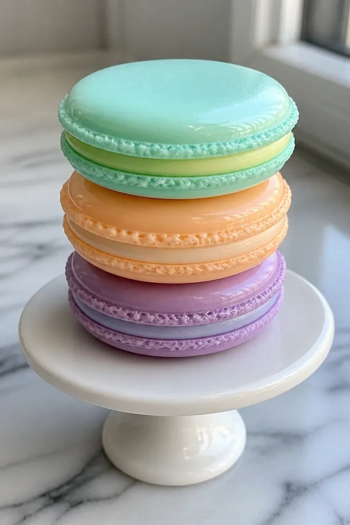 Three layered macaron paper squishies in rainbow colors