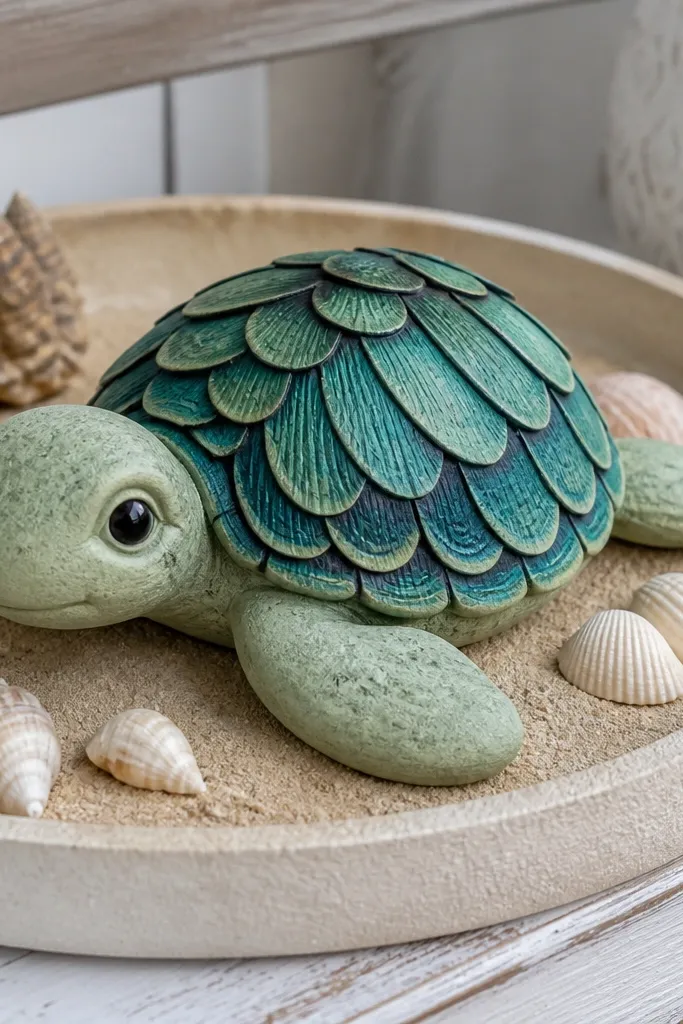 Small green turtle paper squishy with layered shell scales and dark outline