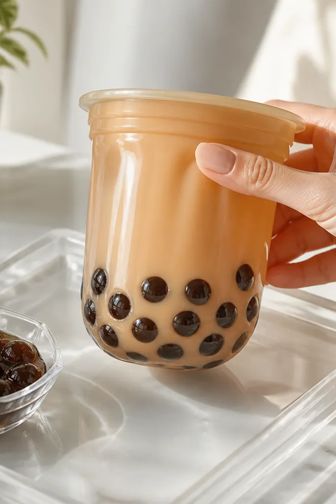 Boba drink paper squishy cup with black pearls peeking out
