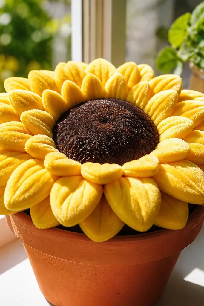 Yellow sunflower paper squishy with layered petals and a dark center