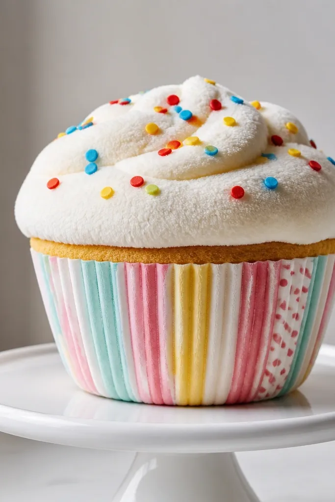 Paper cupcake squishy with layered wrapper and colorful sprinkle dots