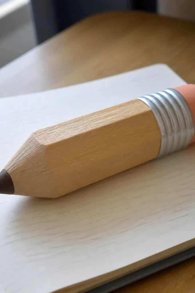 Chubby paper pencil squishy with a red eraser tip and yellow body