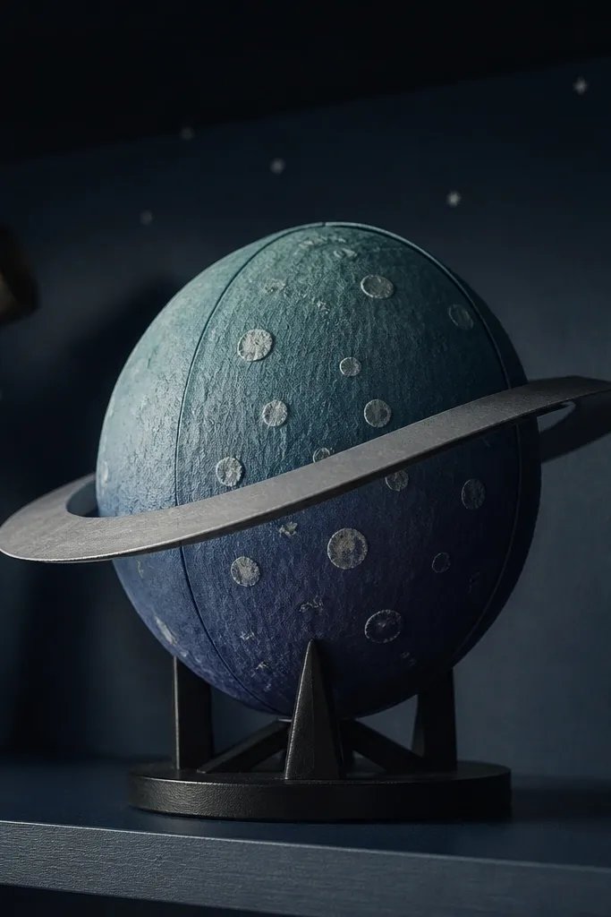 Blue planet paper squishy with a ring and small crater dots