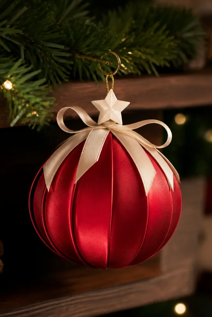Round ornament paper squishy with gold ribbon and small star detail
