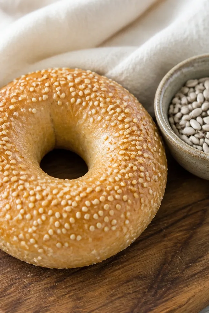 Brown bagel paper squishy with a hole and scattered sesame dots