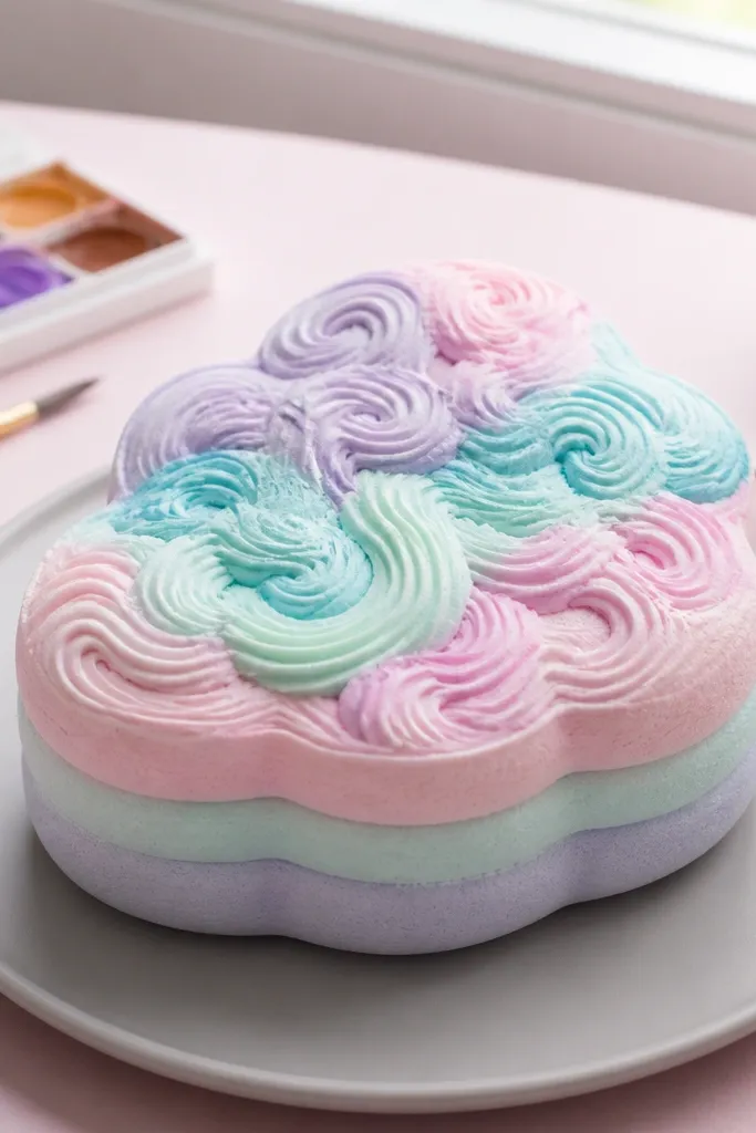 Pastel layered cake paper squishy with white icing swirls