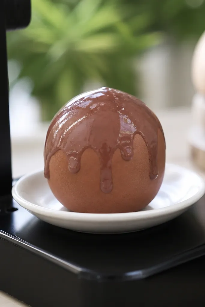 Small donut hole paper squishy with a glossy glaze drip effect