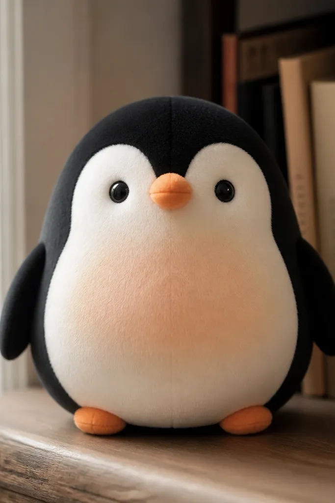 Black and white penguin paper squishy with a tinted belly and small beak