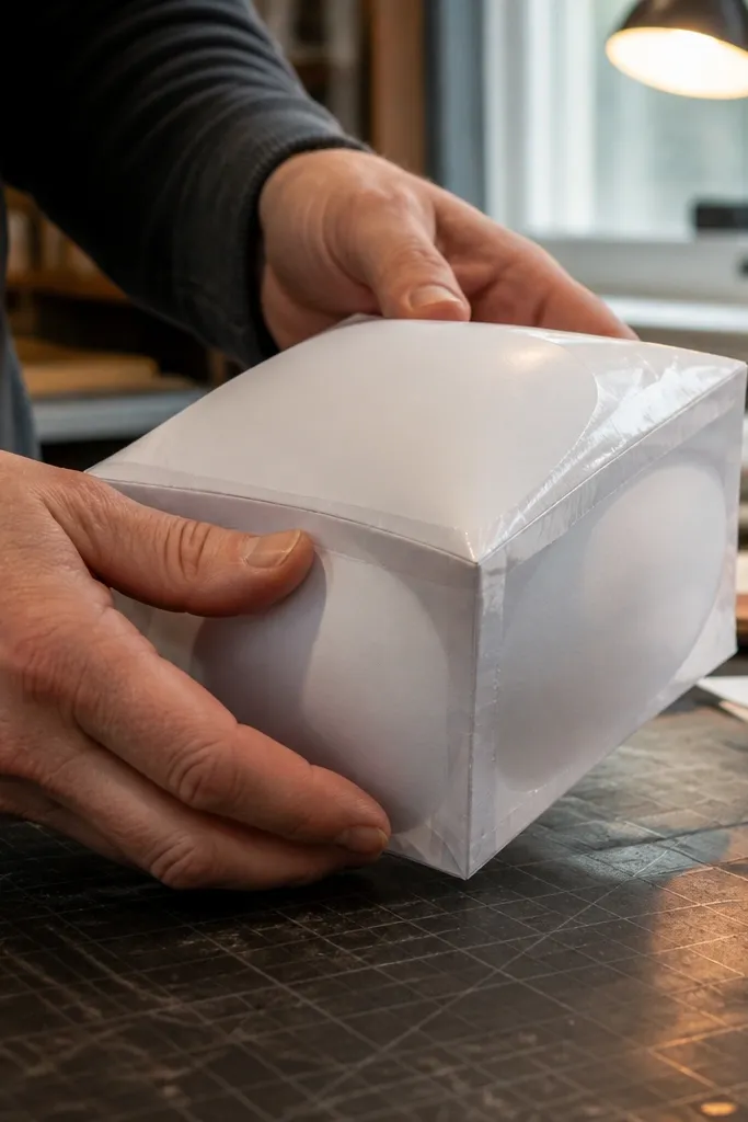 Thicker cardstock panels sealed with narrow tape strips into a squishy