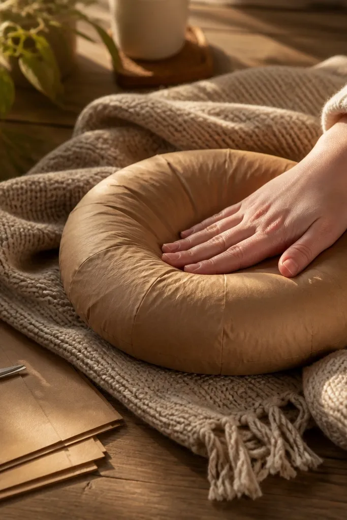 Brown kraft paper folded into a rounded squishy with visible paper grain