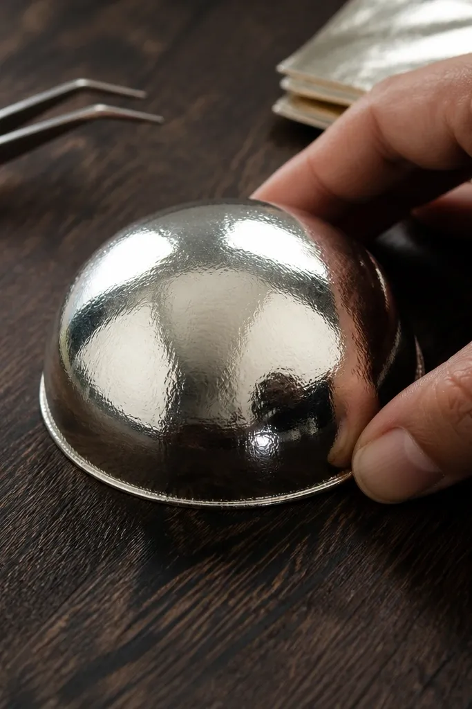 Metallic foil cardstock folded into a squishy with shiny highlights