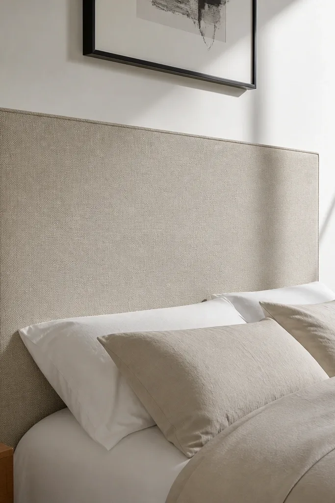 Fabric headboard with boxed edges and soft padded surface