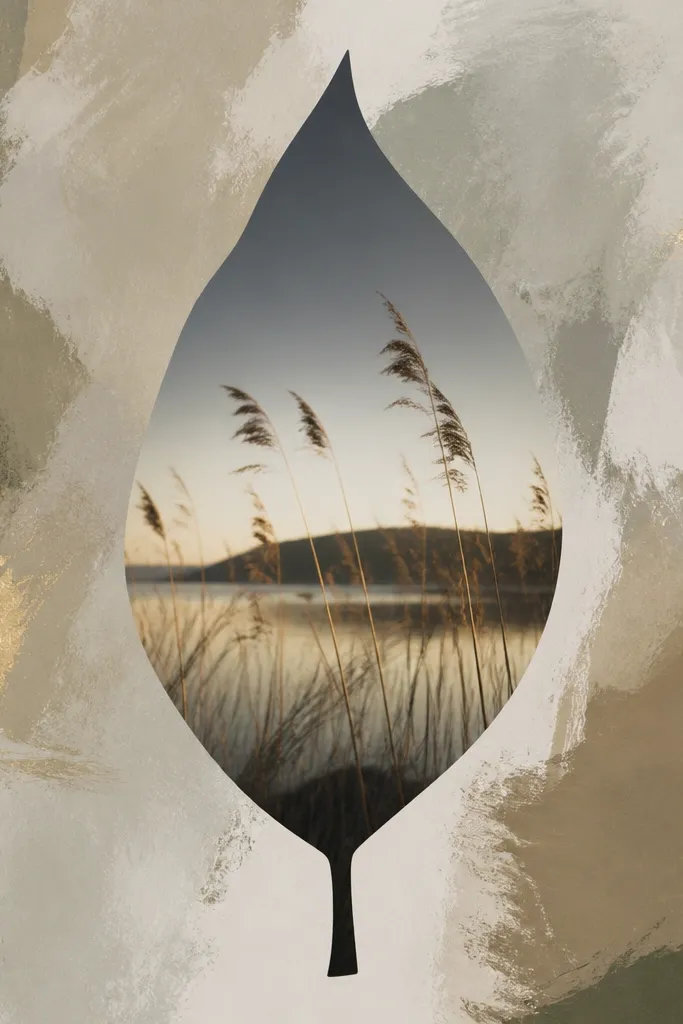 A painted background frame with a black leaf silhouette in the center. The leaf outline is crisp, and the photo sits behind a clear window area.